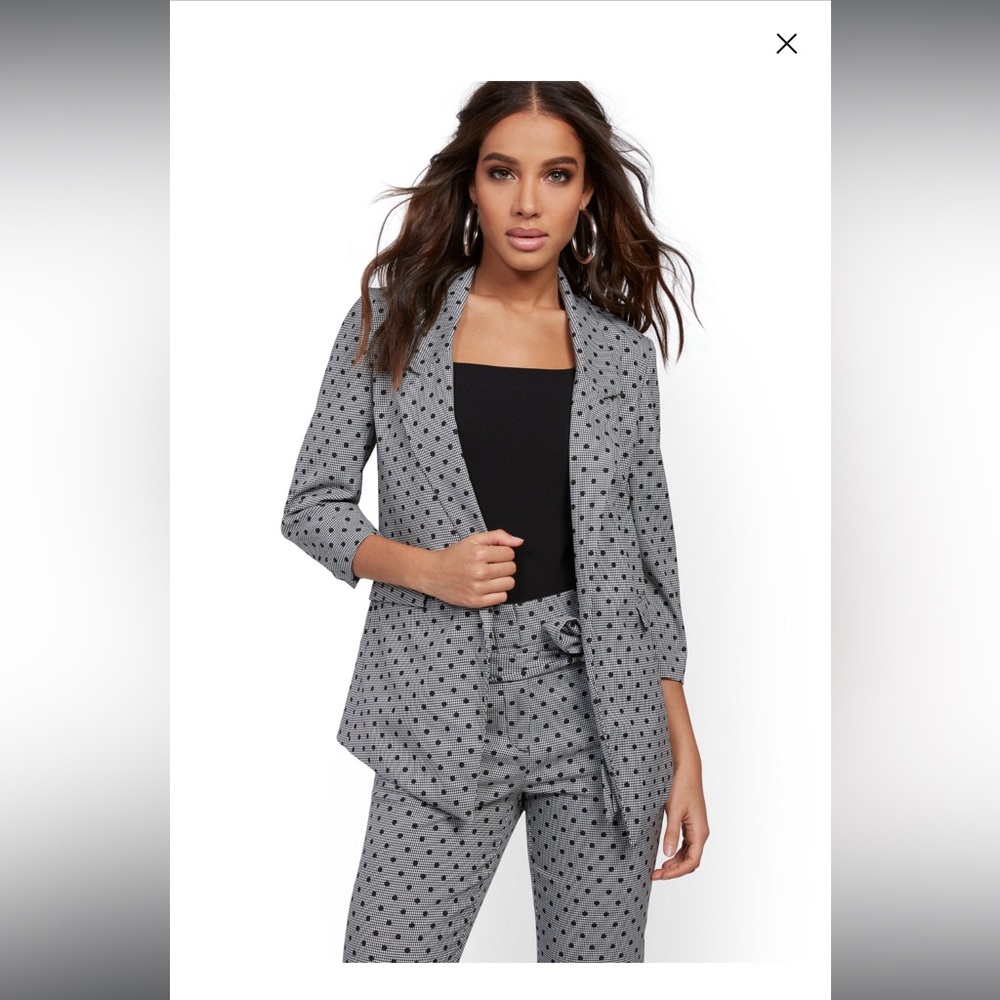 Suit pants and jacket. Polka dot on houndstooth super cute.